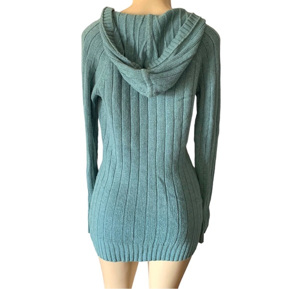AEO Cable Knit Low V-Neck Hooded Long Fitted Sweater Top or Mini Dress - Picture 2 of 7